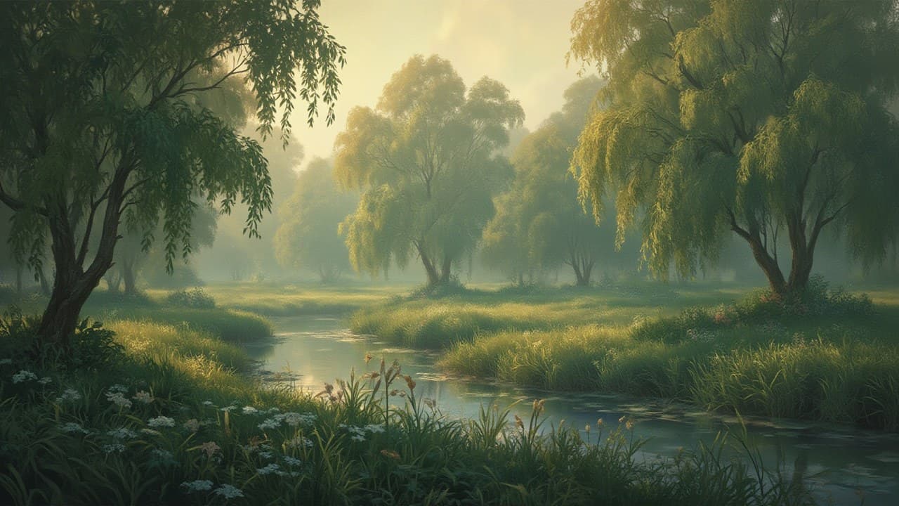 169_an Ethereal Willow Grove Beside