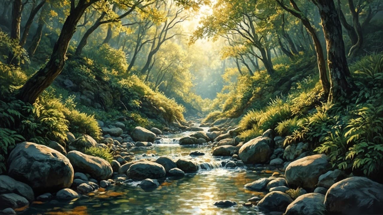 Clear Rocky Forest Creek Flowing