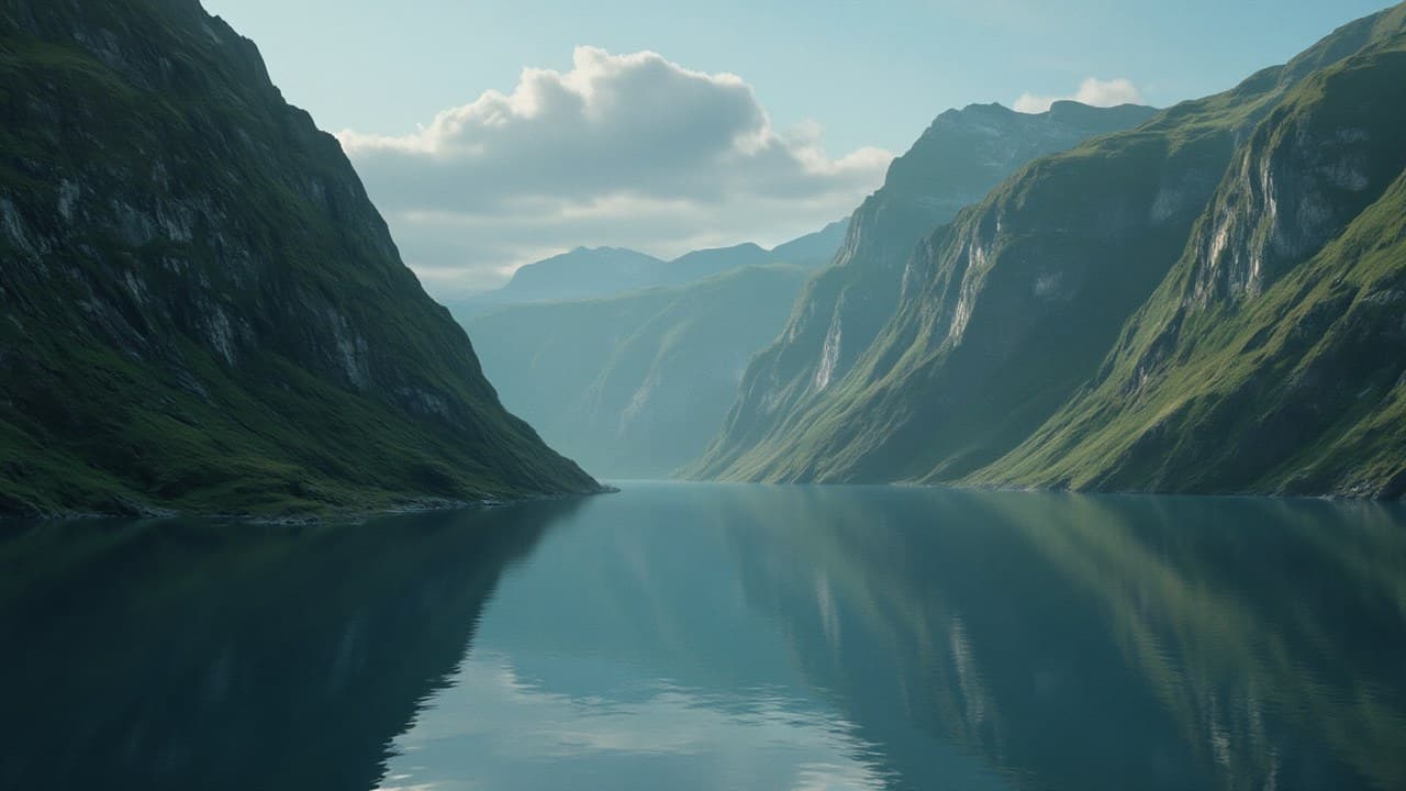 Deep Teal Fjord Walled By