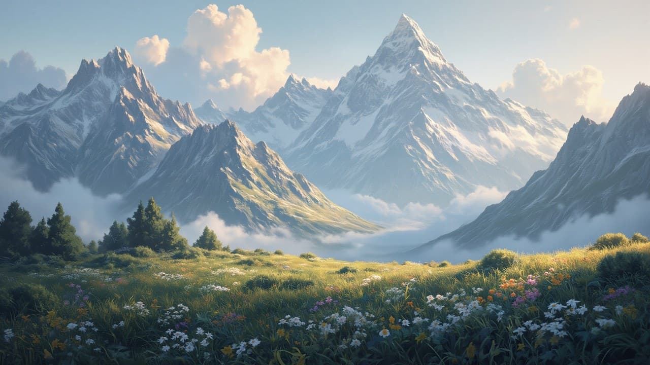 High Alpine Meadow Wildflowers Un