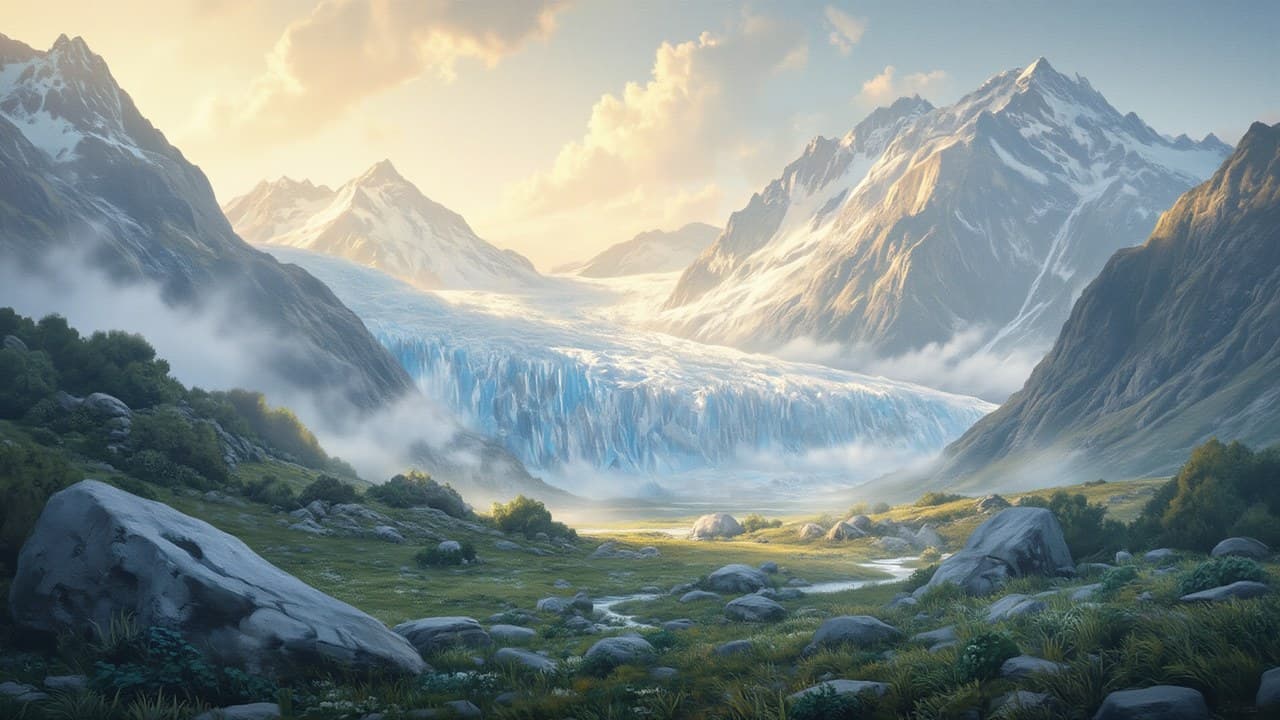 Serene Glacier Valley Dawn Pale