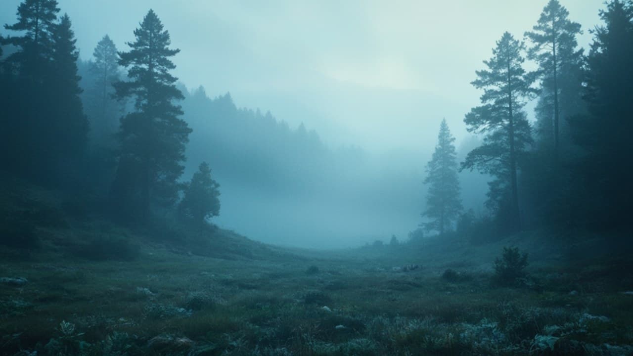 Serene Misty Forest Valley Dawn