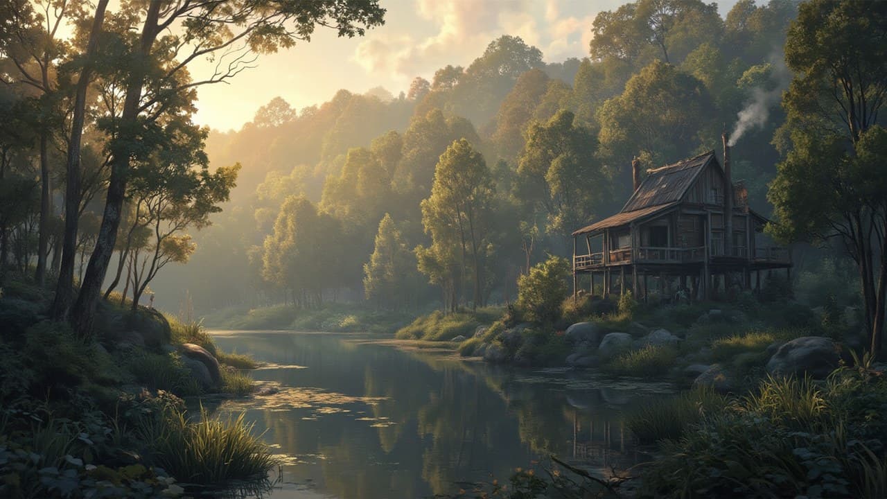 Timber Stilt Hut Beside Clear