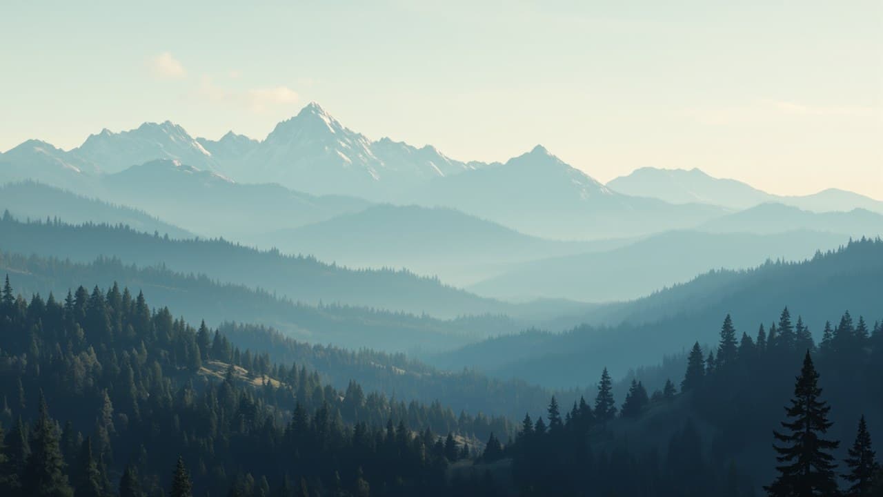 Distant Teal Mountain Ranges Layered