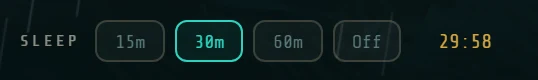 The sleep timer set to 30m, counting down from 29:58